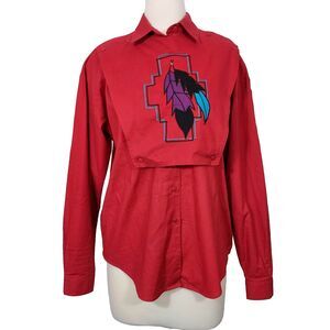 Side Saddle Western Shirt Women Size Medium Rodeo Cowgirl Red Embroidered VTG